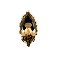 Retro 14kt Gold Chain Link 17.30 Carat Smoky Quartz Ring