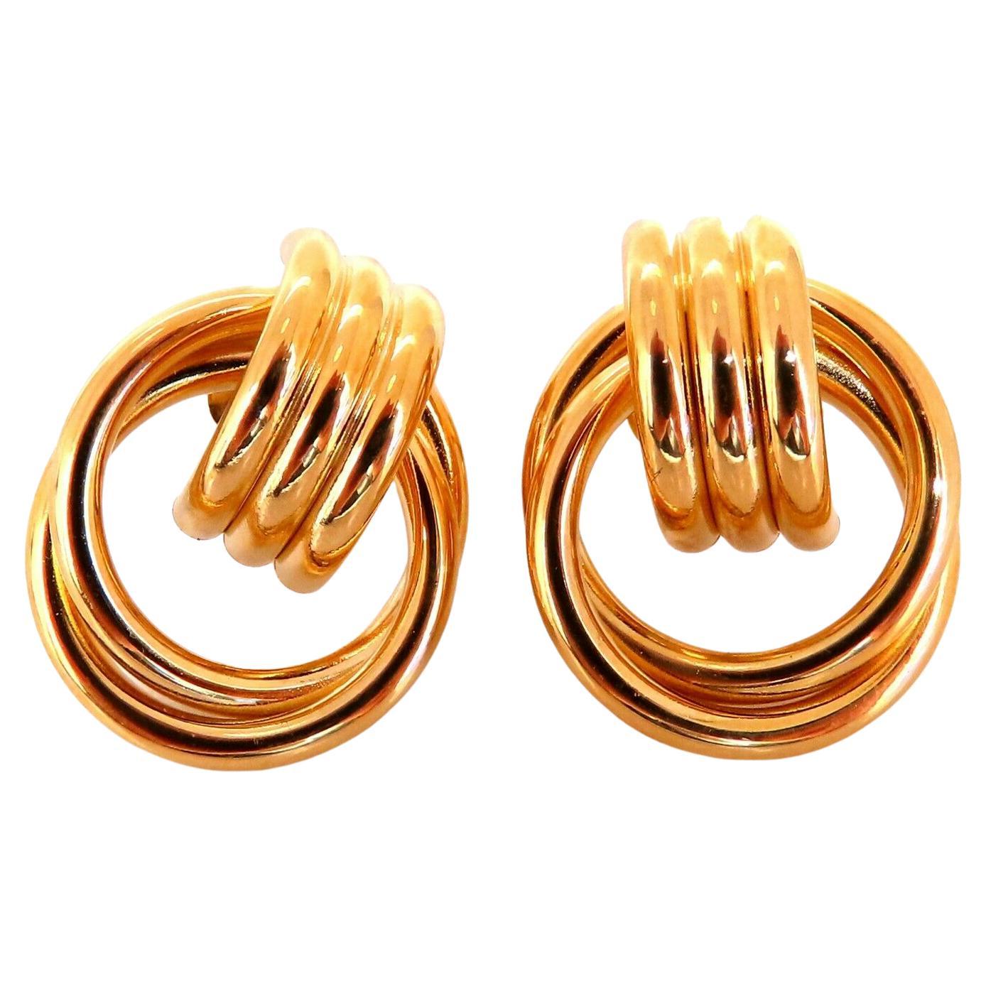 14kt Gold Circular Tube Earrings Knocker Classic For Sale