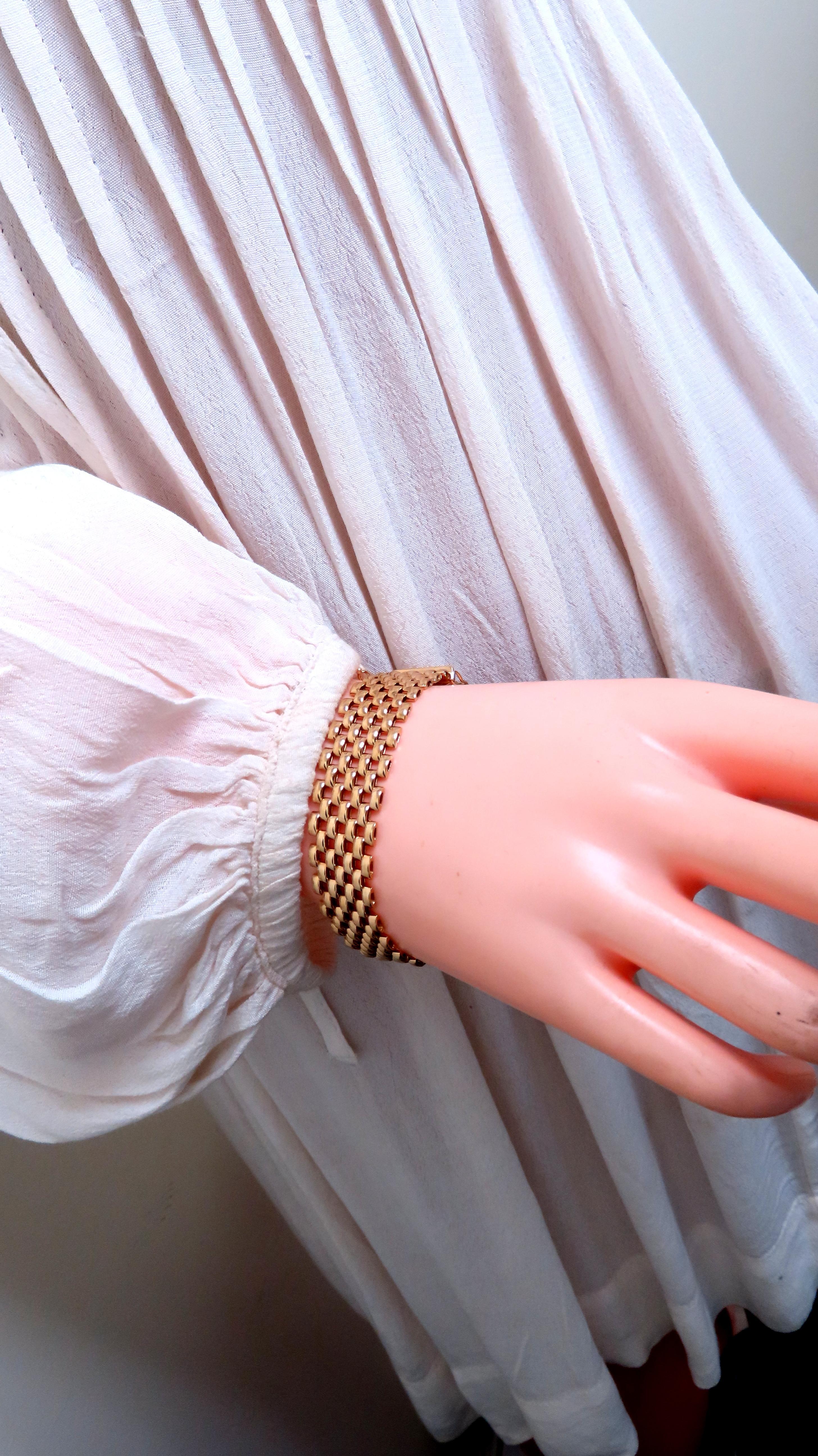 Women's 14kt Gold Classic Panther Link Staggered Brick Bracelet 24 Grams 12453