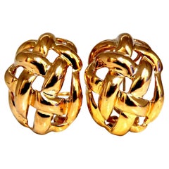 14kt Gold Clip Earrings Domed Crest Braid Weave