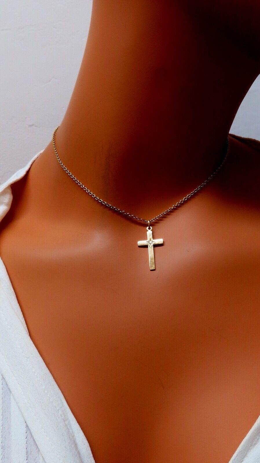 14kt Gold Cross Diamond Pendant 14kt For Sale 1