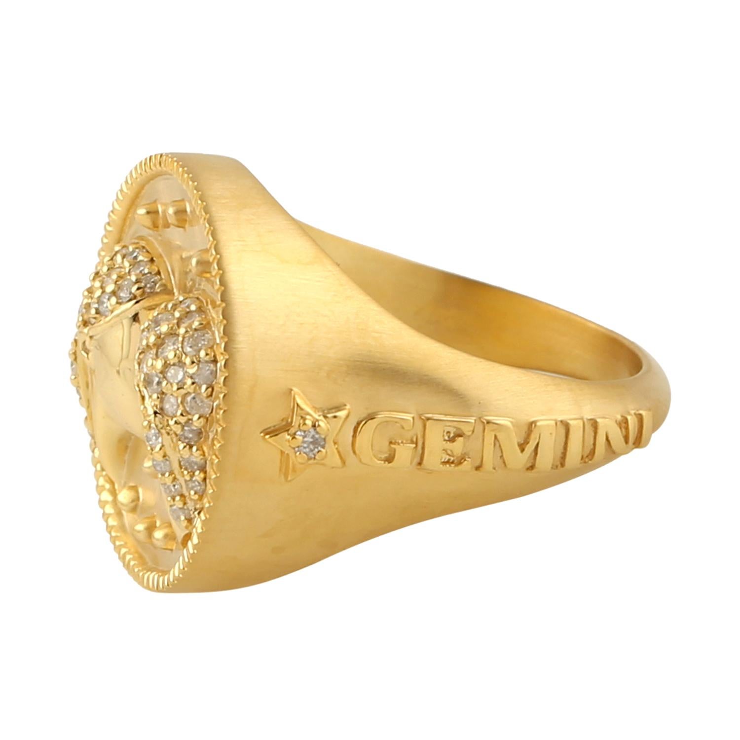 Mixed Cut 14k Gold Designer Ring With Pave-Set Of Diamonds For Sale