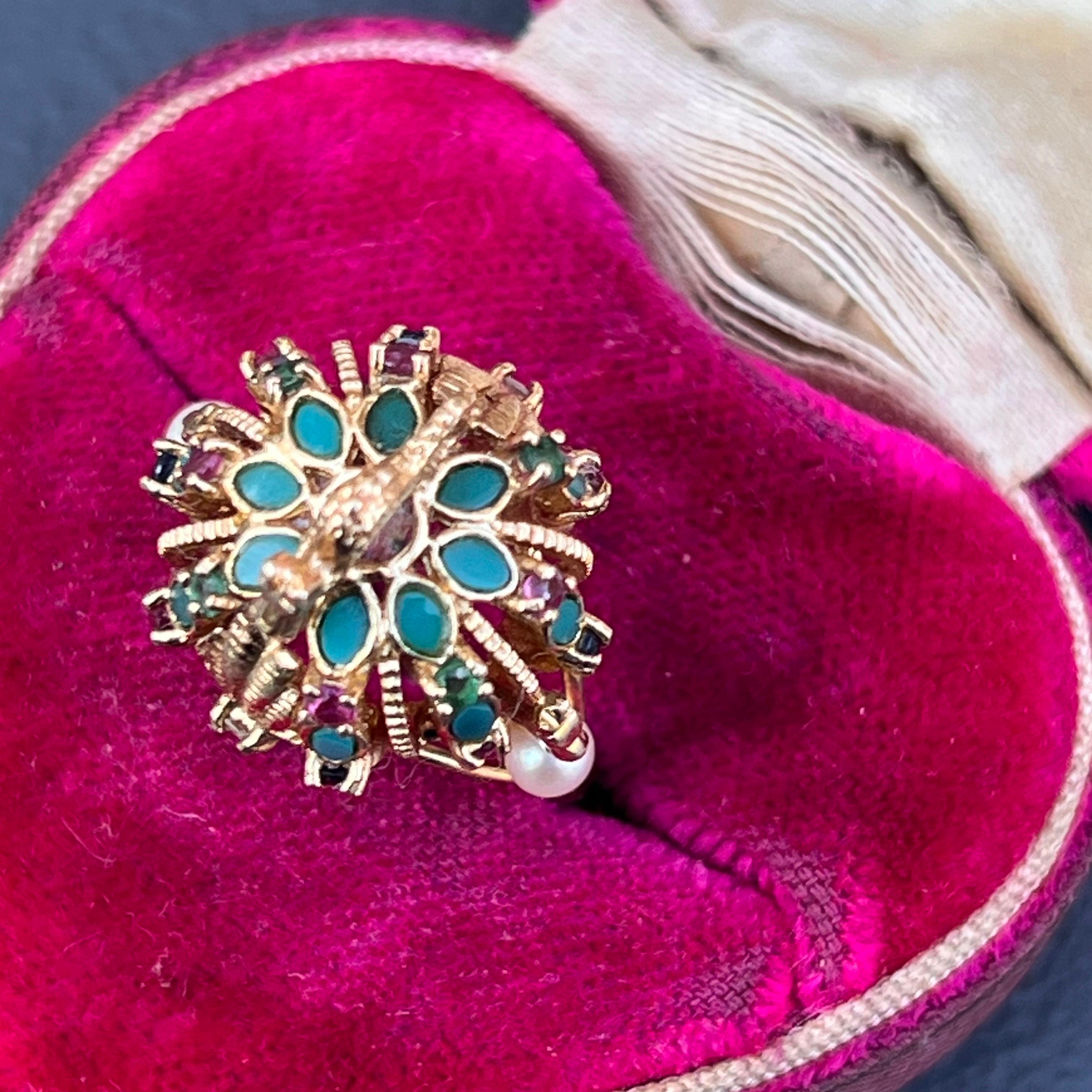 14kt Gold Diamond Emerald Sapphire Ruby Dragon Harem Ring  For Sale 5