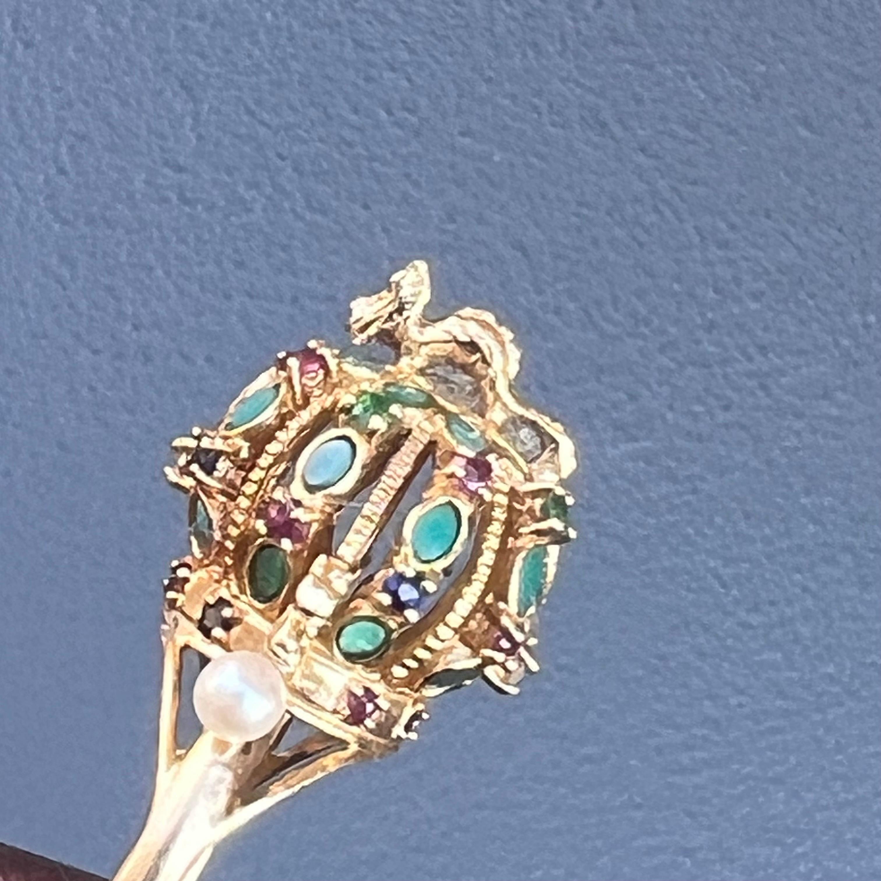 Victorian 14kt Gold Diamond Emerald Sapphire Ruby Dragon Harem Ring  For Sale