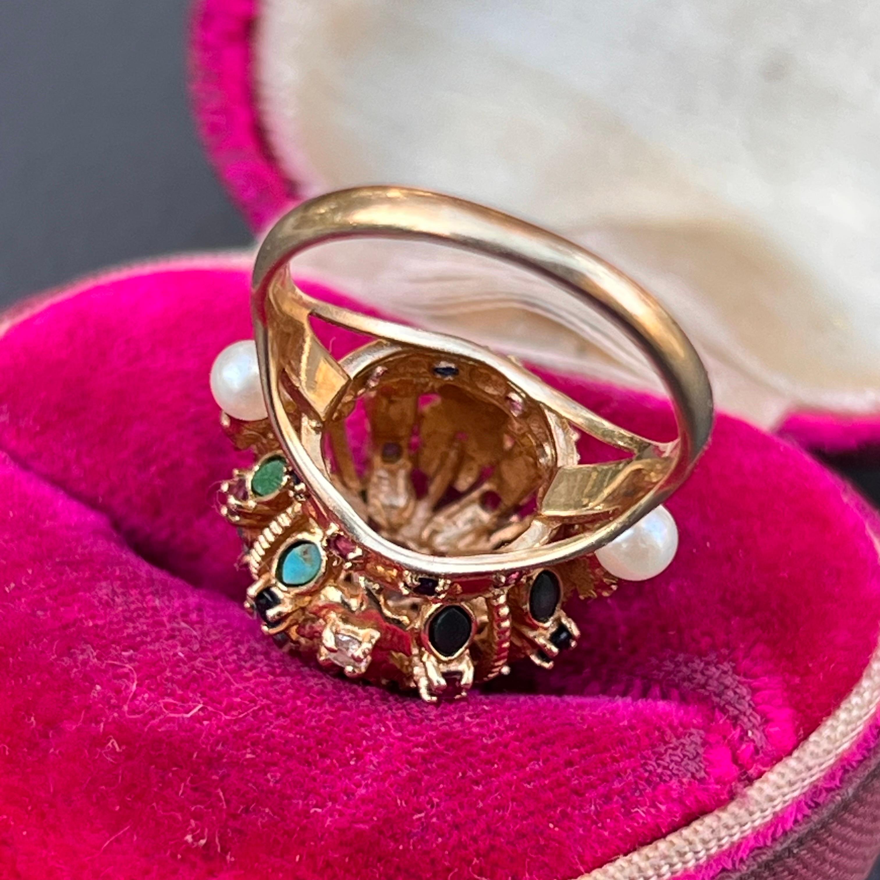 14kt Gold Diamond Emerald Sapphire Ruby Dragon Harem Ring  For Sale 1
