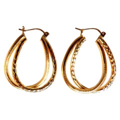 14Kt Gold Double Hoop Earrings Tubular Plain 1.2 inch long*