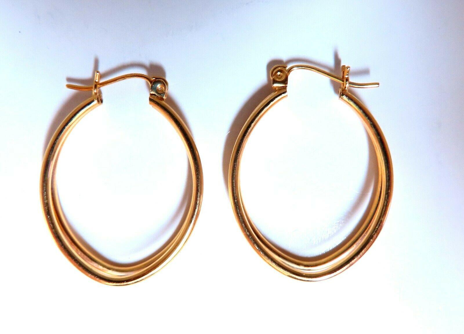 Women's or Men's 14Kt Gold Double Tubular Hoop Earrings For Sale