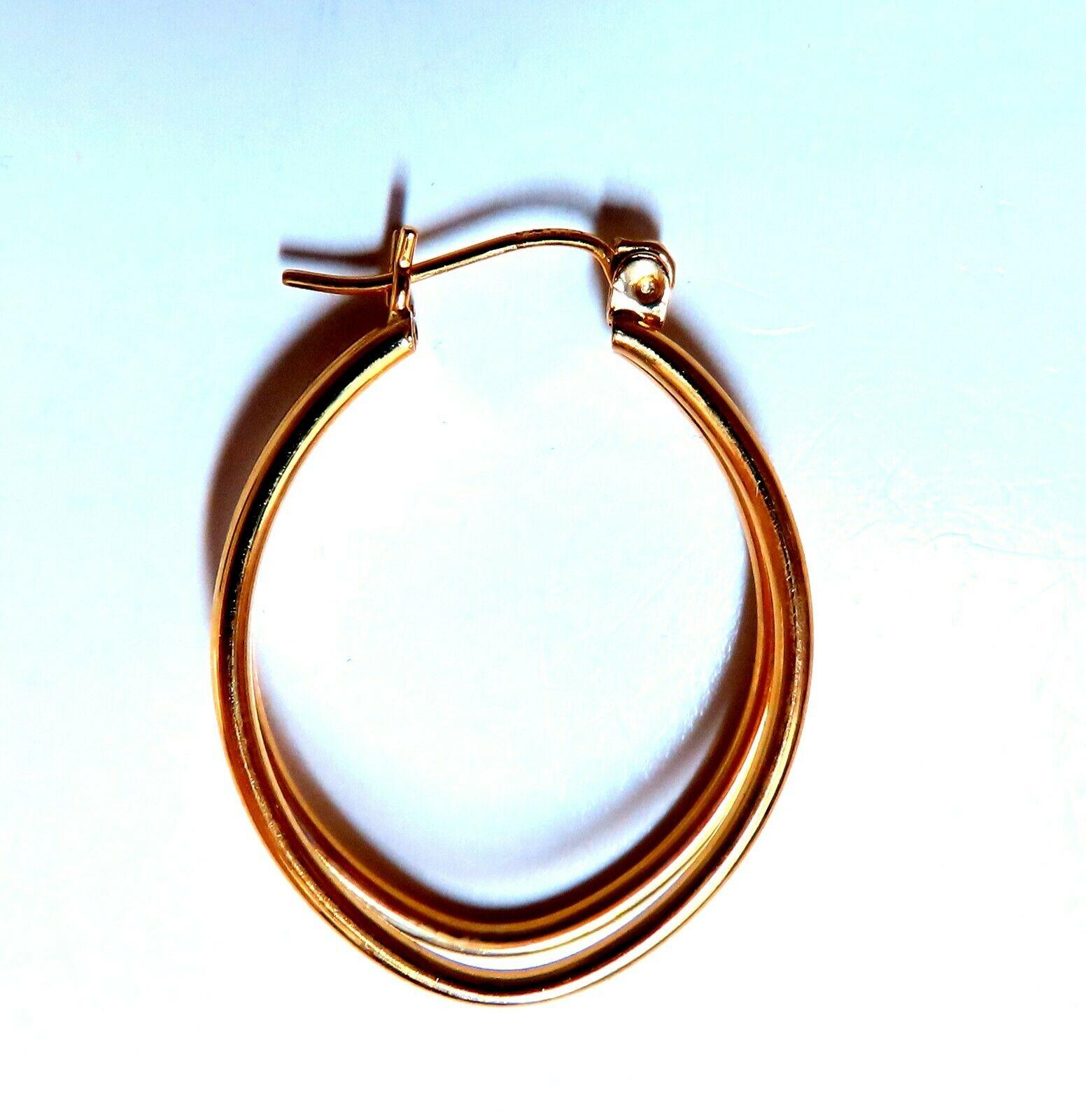 14Kt Gold Double Tubular Hoop Earrings For Sale 2
