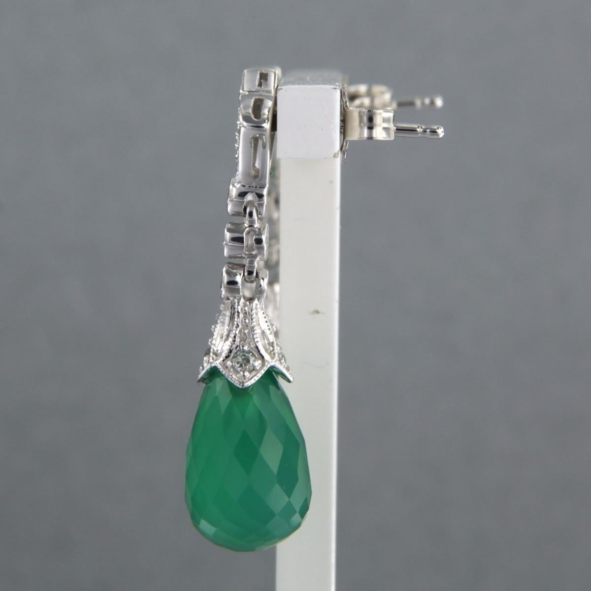 Women's 14kt gold earrings with green chalcedony and single cut diamond total 0.34ct For Sale