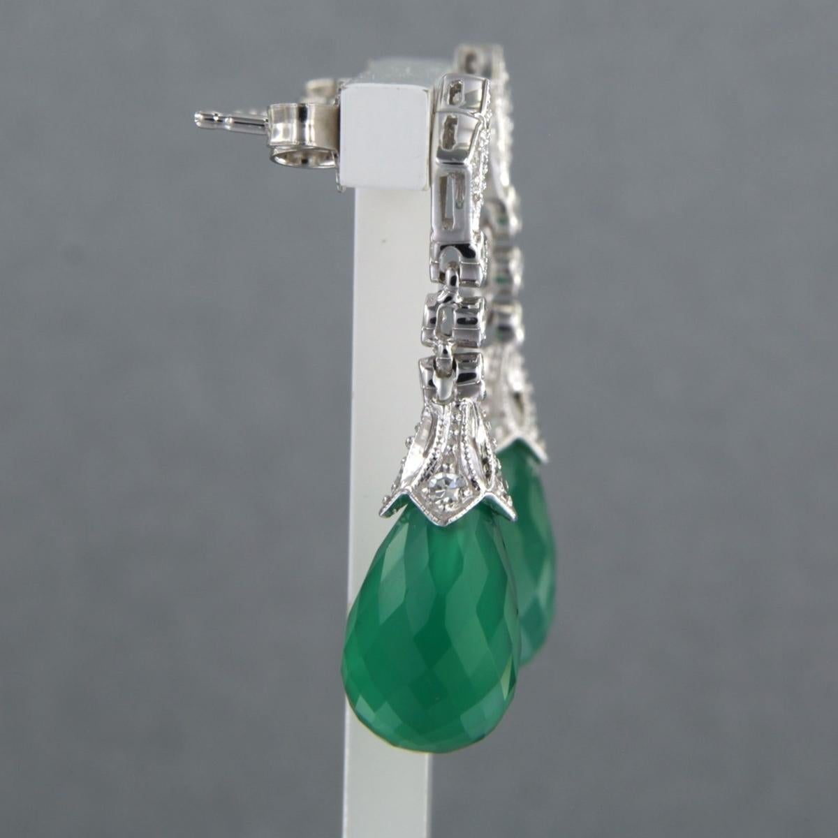 14kt gold earrings with green chalcedony and single cut diamond total 0.34ct For Sale 1