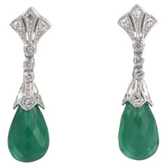 14kt gold earrings with green chalcedony and single cut diamond total 0.34ct
