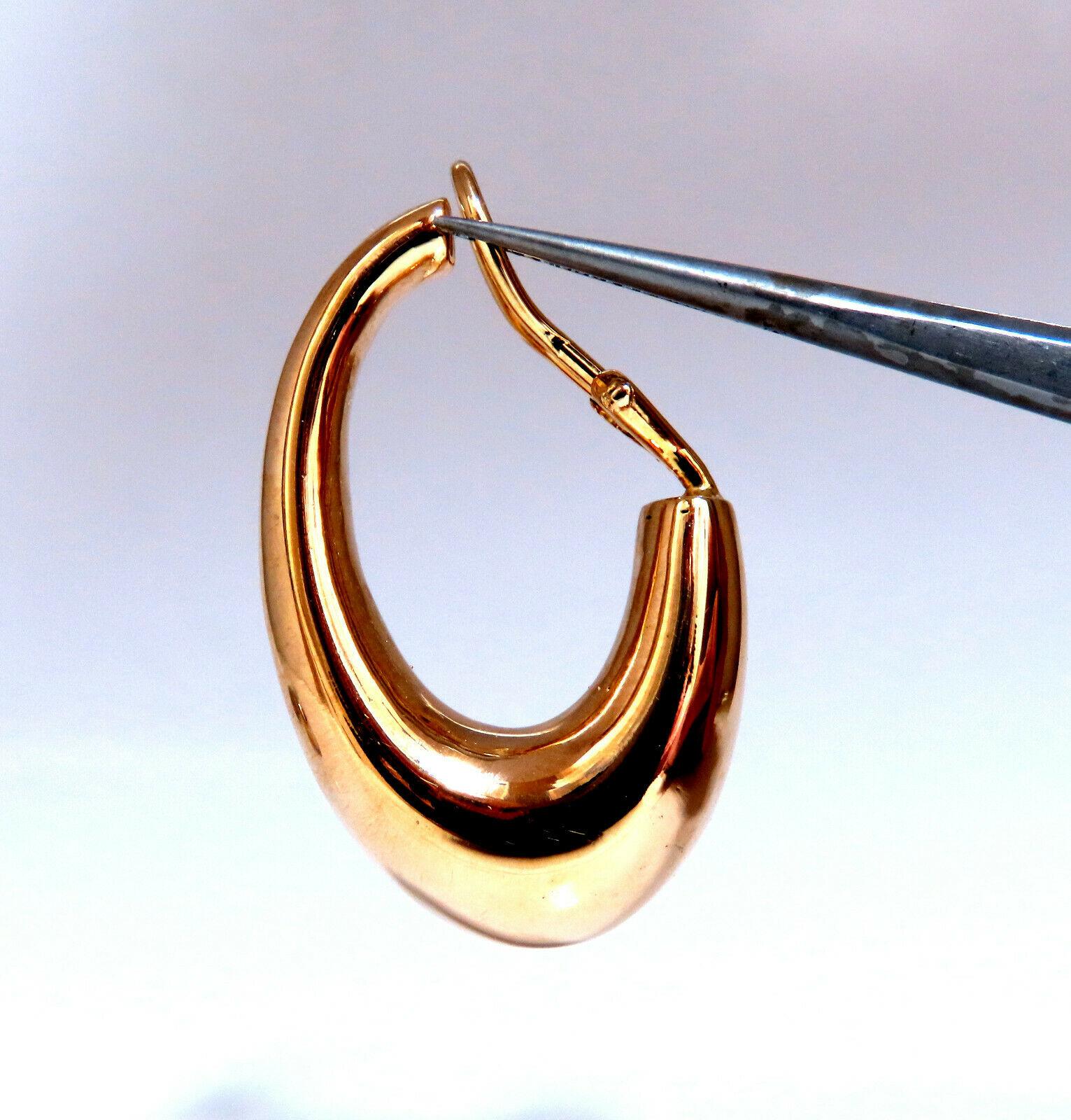 14Kt Gold Elongated Hoop Earrings Omega Clip For Sale 2