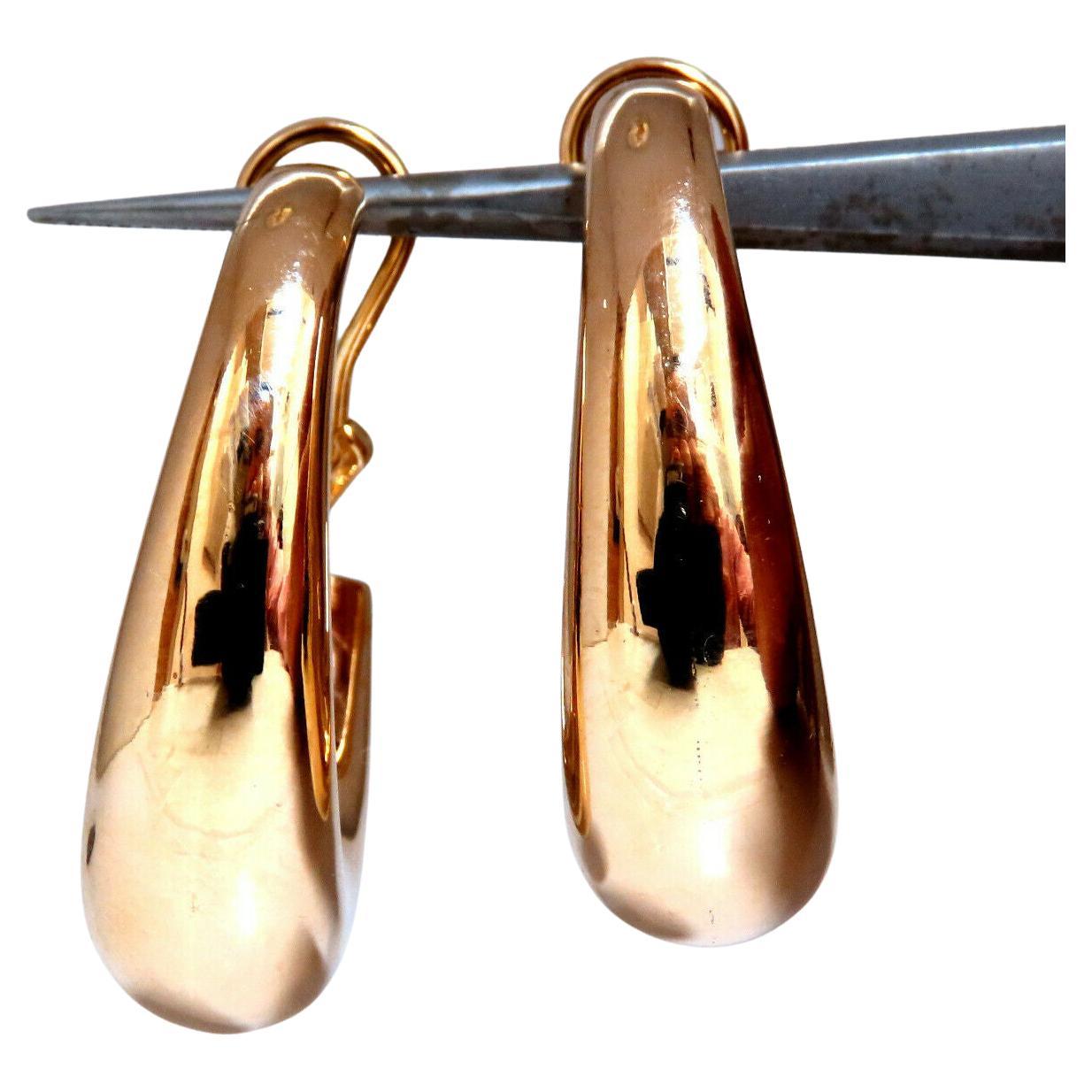 14Kt Gold Elongated Hoop Earrings Omega Clip