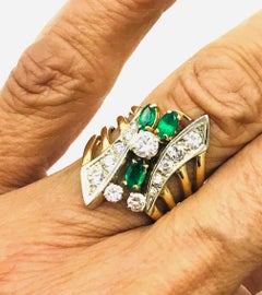 14kt Gold Emerald and Diamond Cocktail Ring, VS Quality, 2-Tone 1.40 CTW