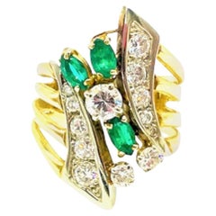 14kt Gold Emerald and Diamond Cocktail Ring, VS Quality, 2-Tone 1.40 CTW