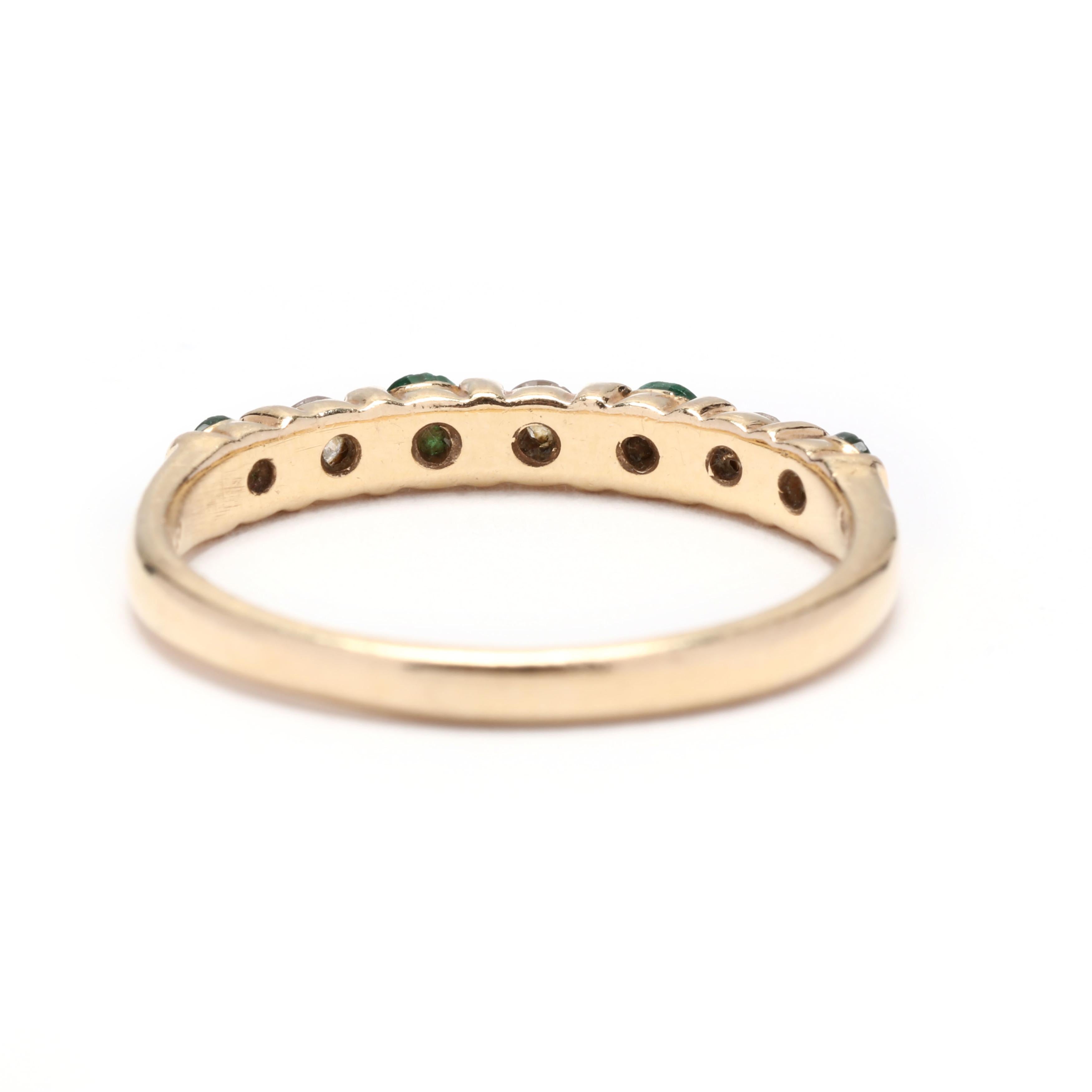 Round Cut 14kt Gold, Emerald & Diamond Stackable Band Ring