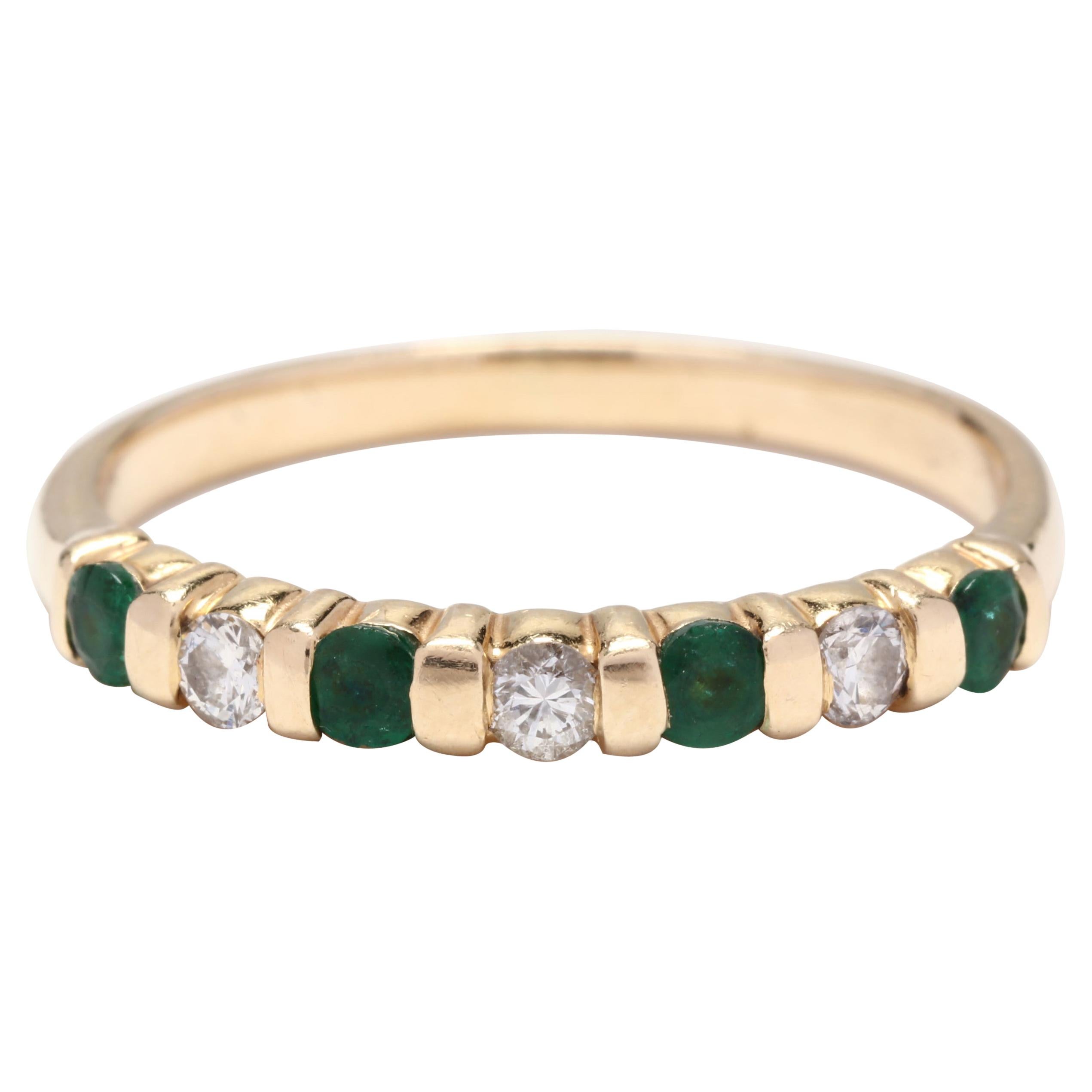 14kt Gold, Emerald & Diamond Stackable Band Ring