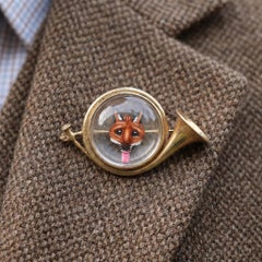 14KT Gold Essex Kristall Fuchsjagd Horn Brosche, CIRCA 1910