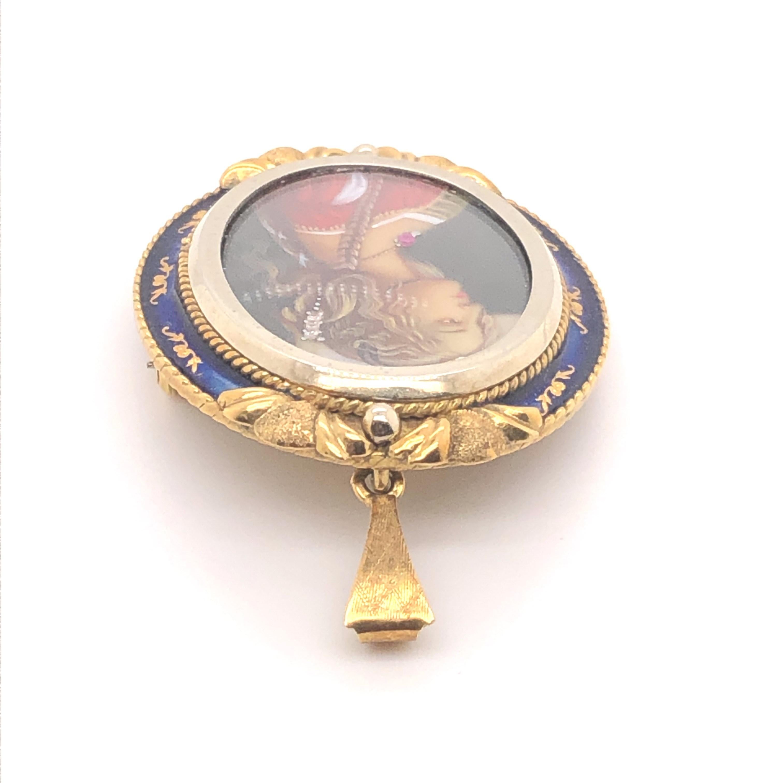 18 Karat Gold Handgemaltes Portrait Miniature im Zustand „Hervorragend“ in Towson, MD