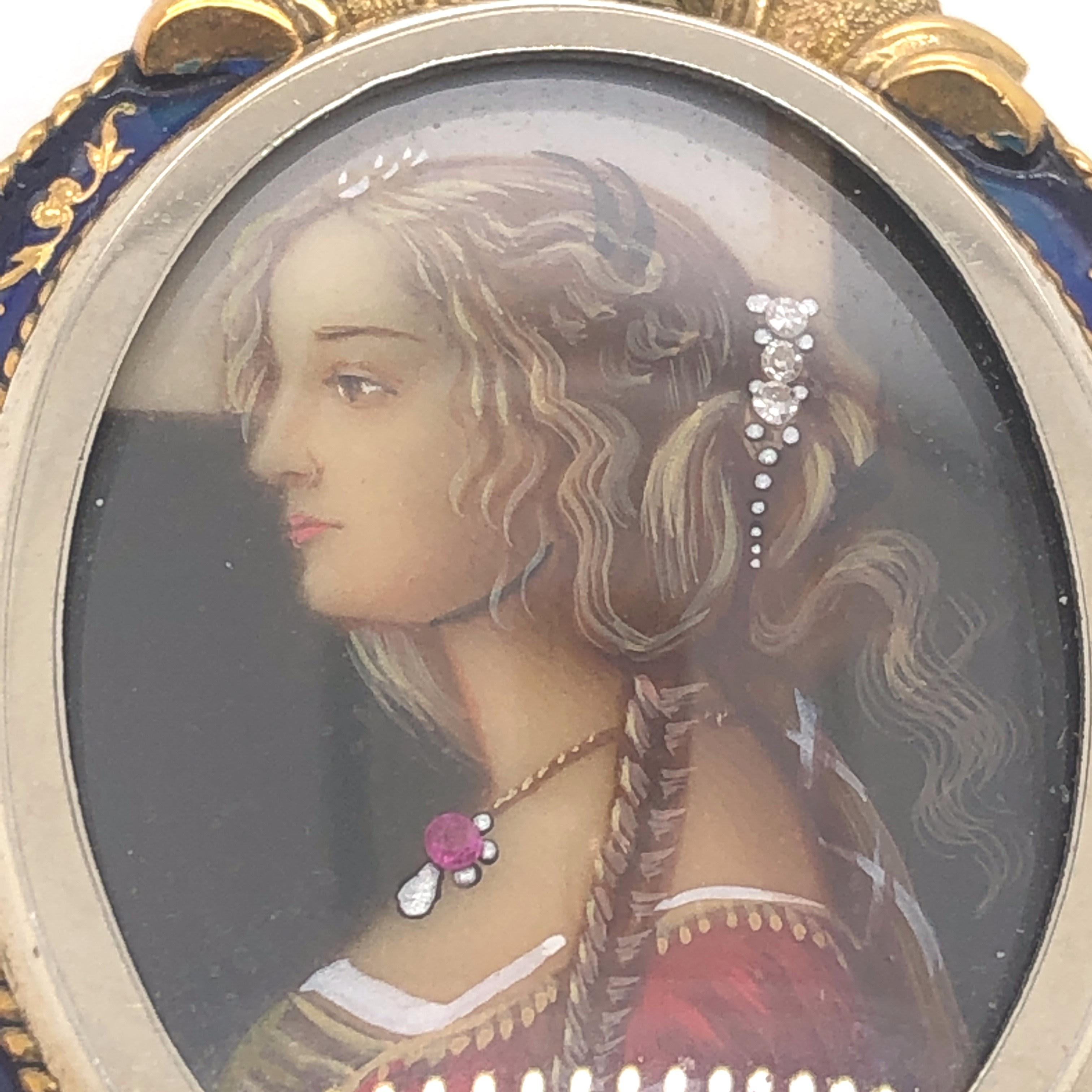 18 Karat Gold Handgemaltes Portrait Miniature für Damen oder Herren