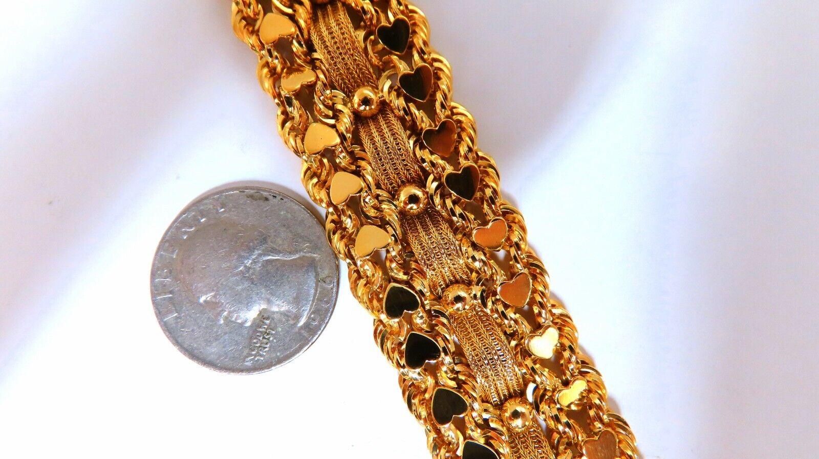 Women's or Men's 14kt Gold Hearts Rope & Tassel Vintage Hand Winded Intricate Bracelet For Sale