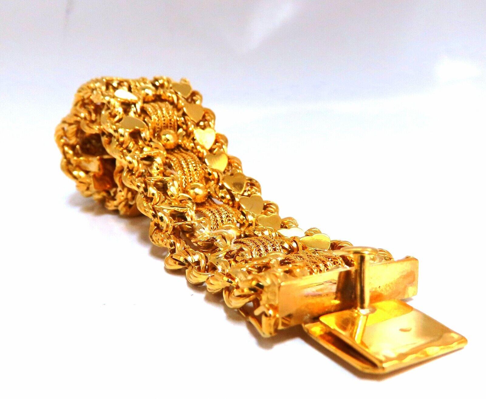 14kt Gold Hearts Rope & Tassel Vintage Hand Winded Intricate Bracelet For Sale 1
