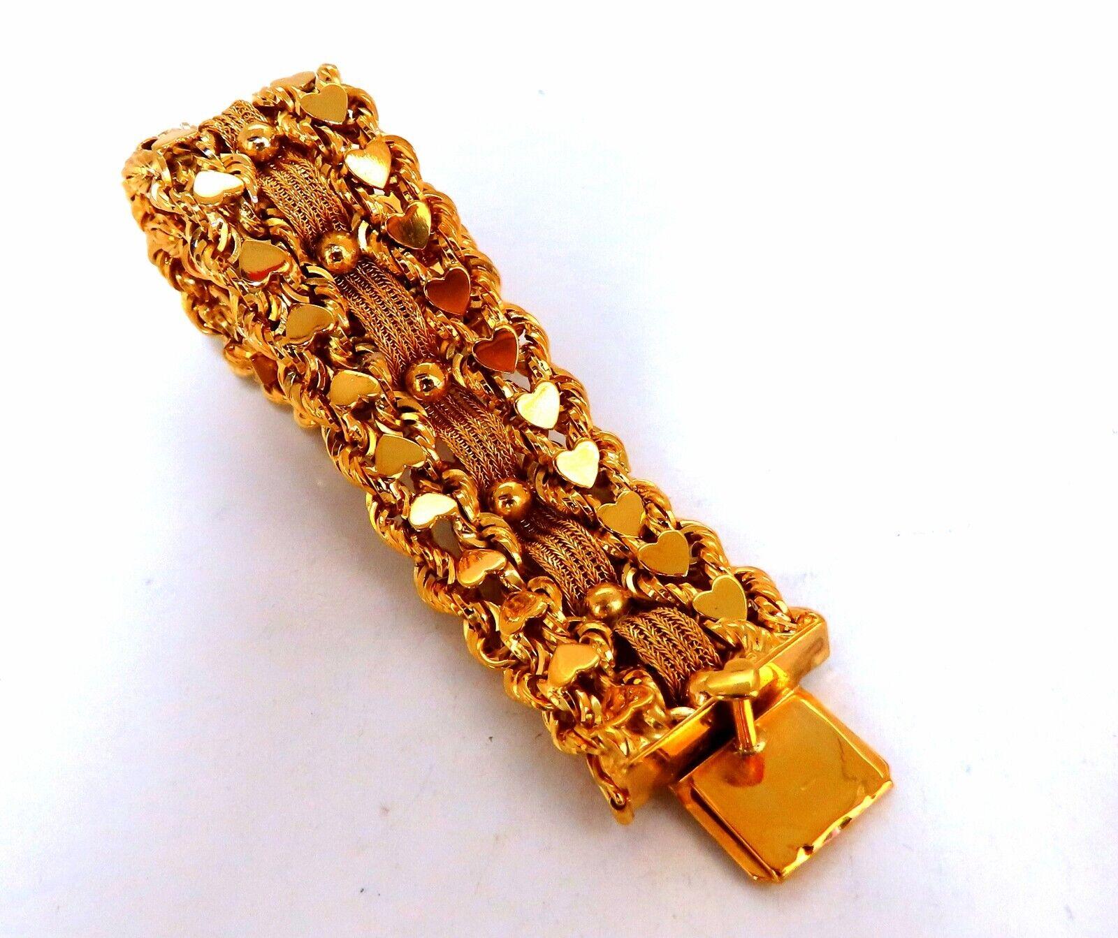 14kt Gold Hearts Rope & Tassel Vintage Hand Winded Intricate Bracelet For Sale 2