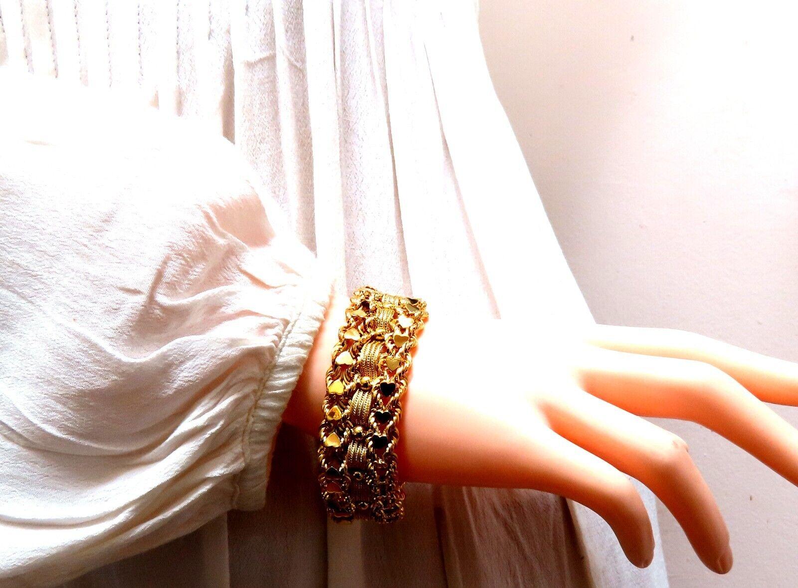 14kt Gold Hearts Rope & Tassel Vintage Hand Winded Intricate Bracelet For Sale 3