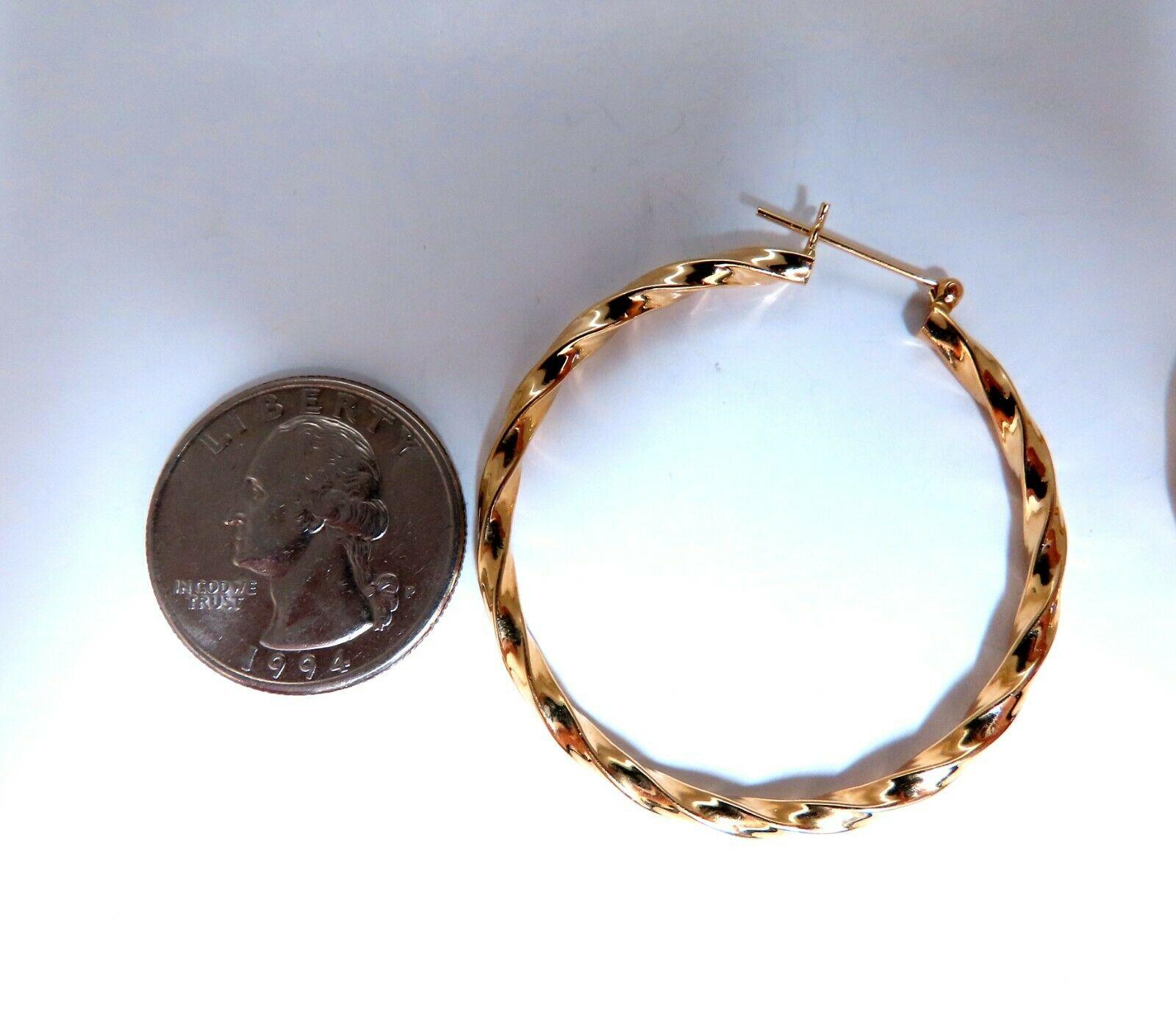Gold Hoop Earrings

Measurements of Earrings:

43mm diameter.

3.2mm wide.

5 grams / 14kt. yellow gold

Earrings are gorgeous made