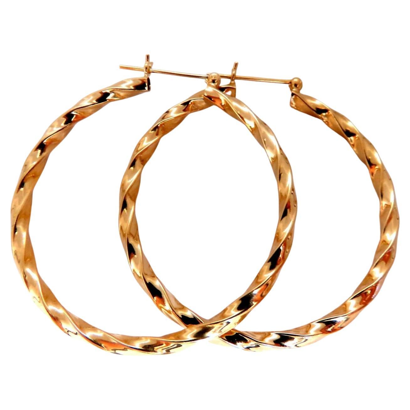 14kt Gold Hoop Candycane Twist For Sale