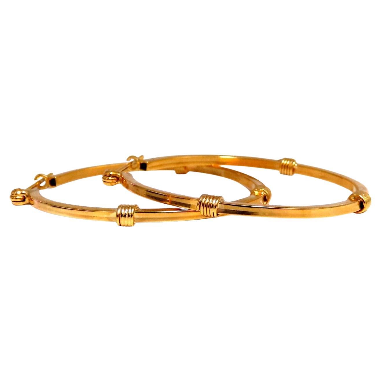 14 Karat Gold Hoop Earrings Barbed Wrap For Sale