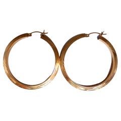 14Kt Gold Hoop Earrings Satin Knife Edge Graver Patina