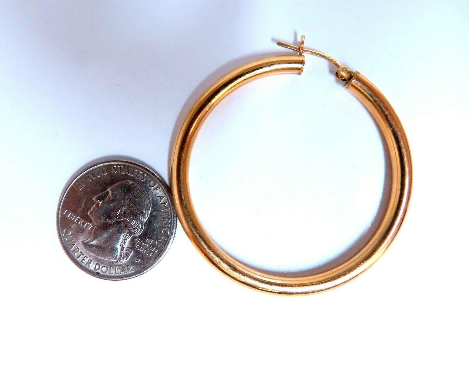 Women's or Men's 14Kt Gold Hoop Earrings Tubular Plain For Sale