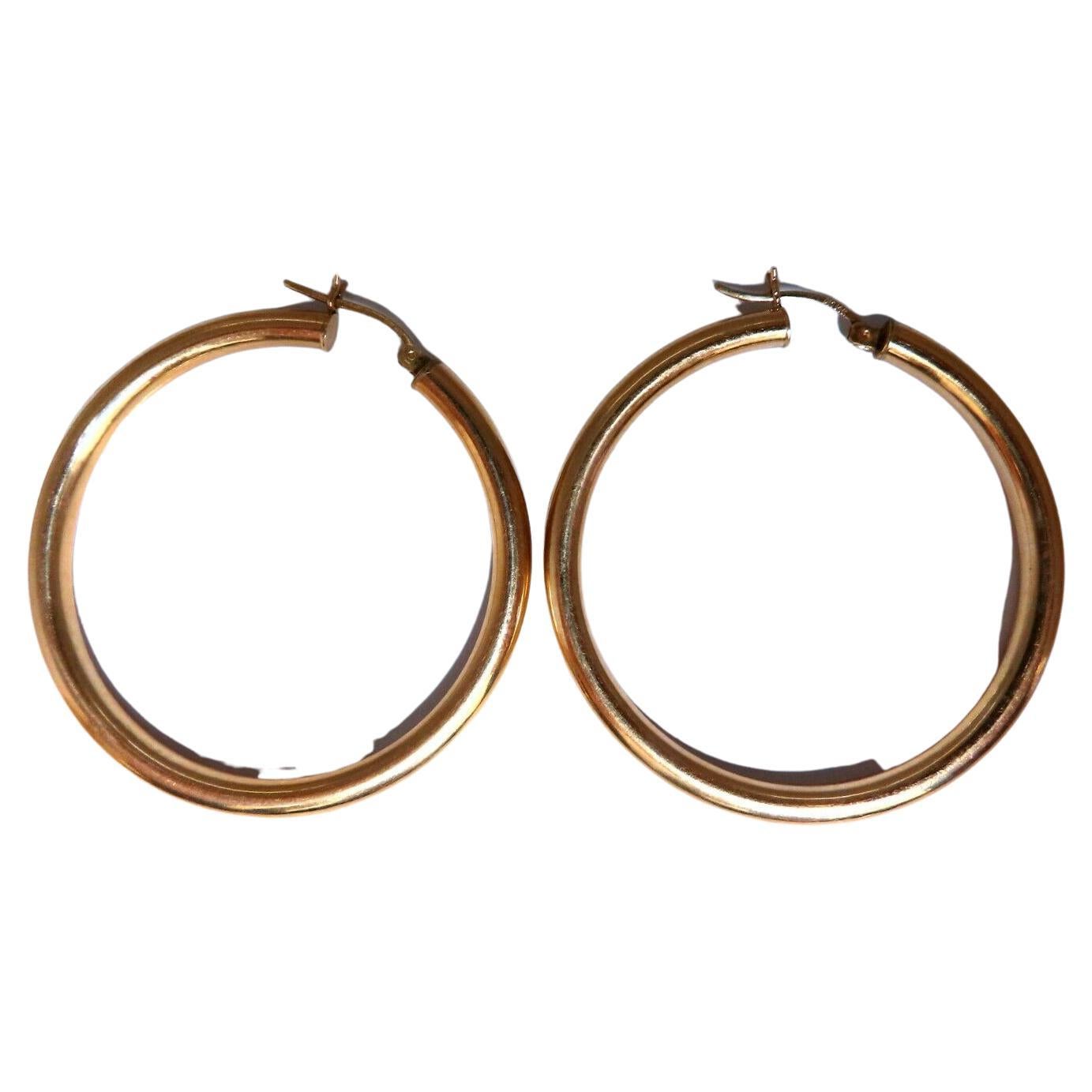 14Kt Gold Hoop Earrings Tubular Plain For Sale