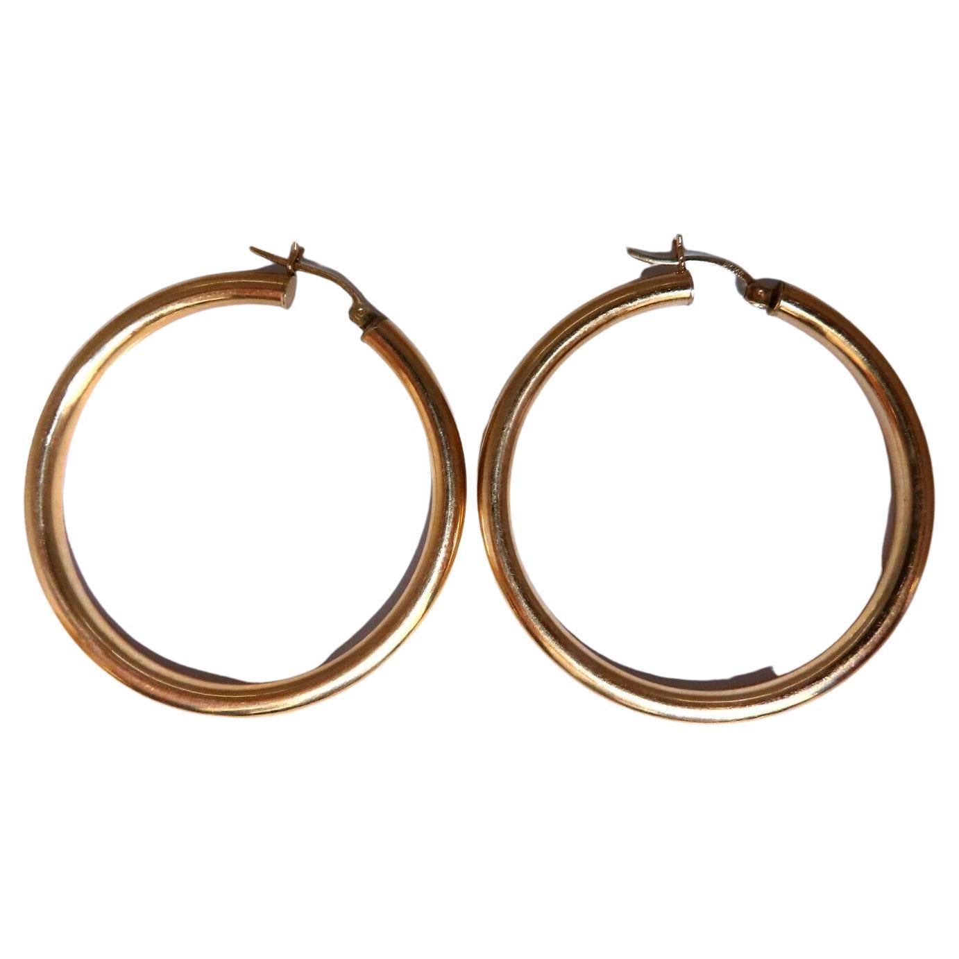 14Kt Gold Hoop Earrings Tubular Plain For Sale