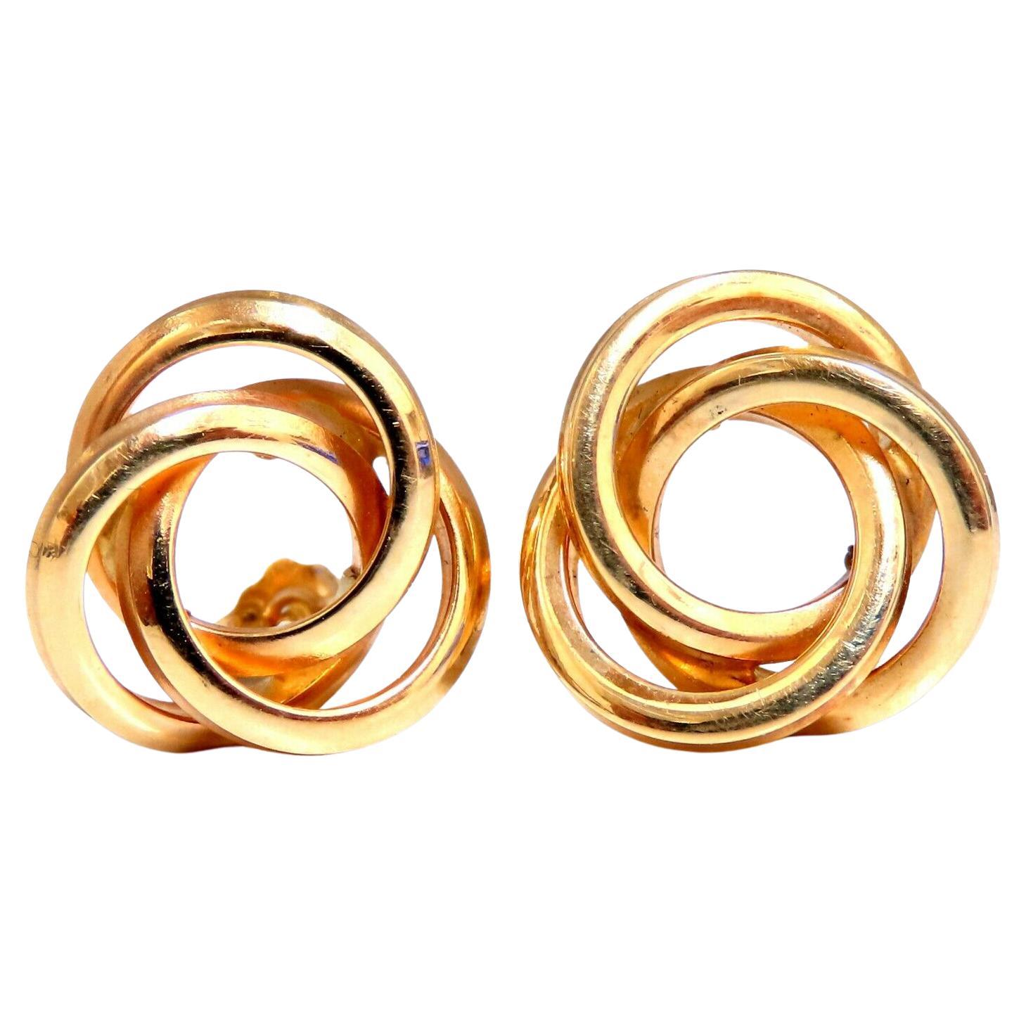 14kt Gold interwined Braided Earrings For Sale