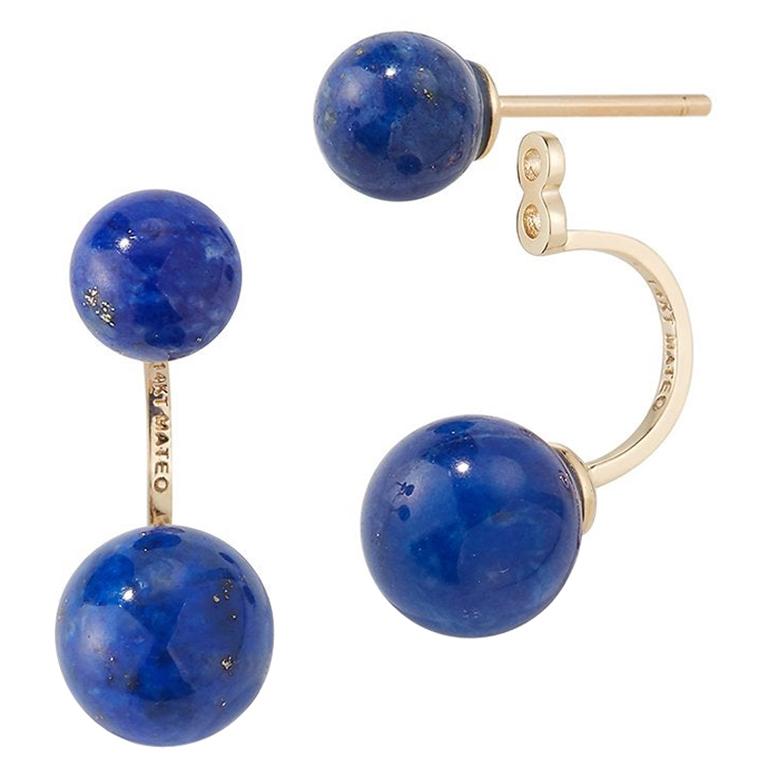 14kt Gold Lapis Ear Jacket Earrings For Sale