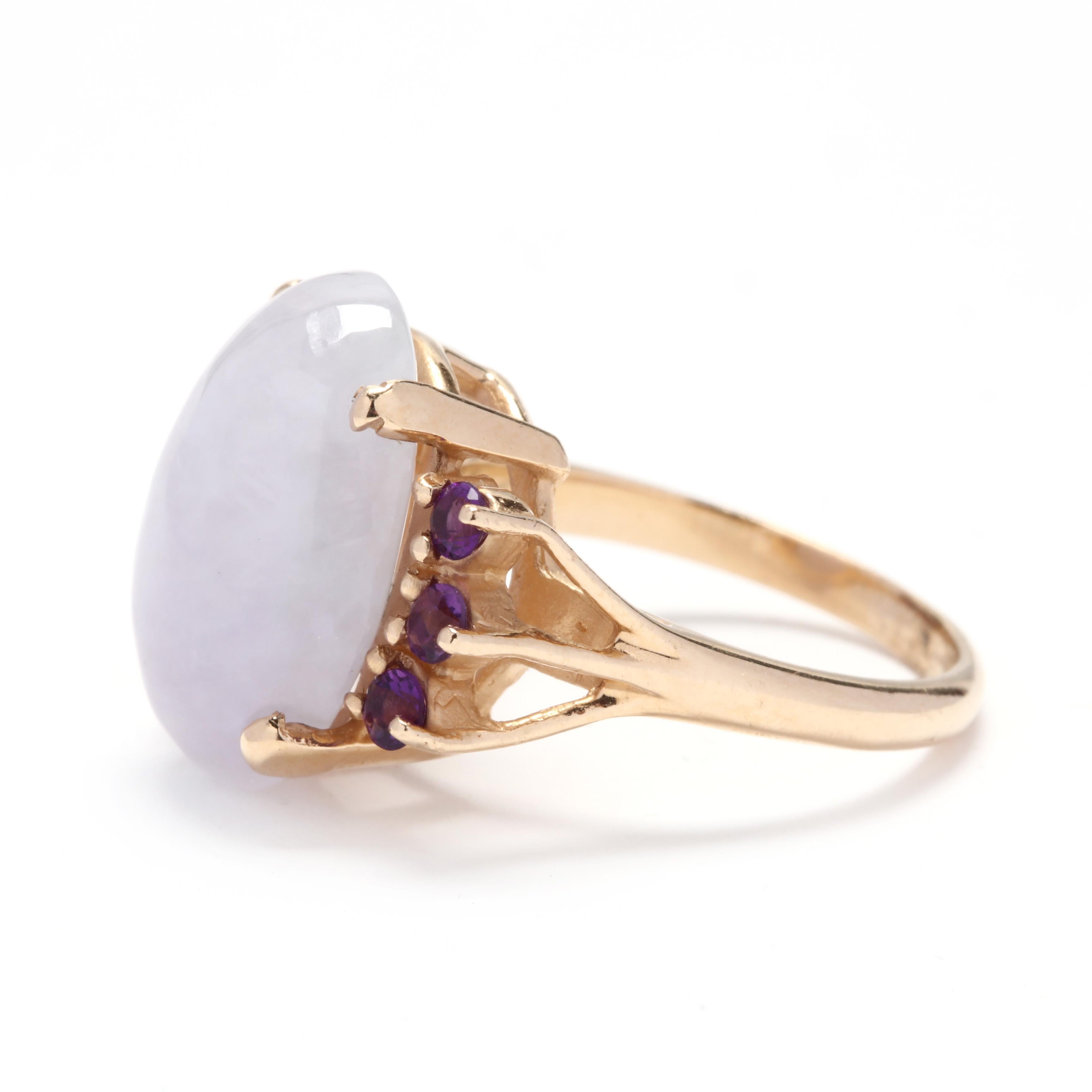 Women's or Men's 14 Karat Gold, Lavender Jade and Amethyst Cocktail Ring