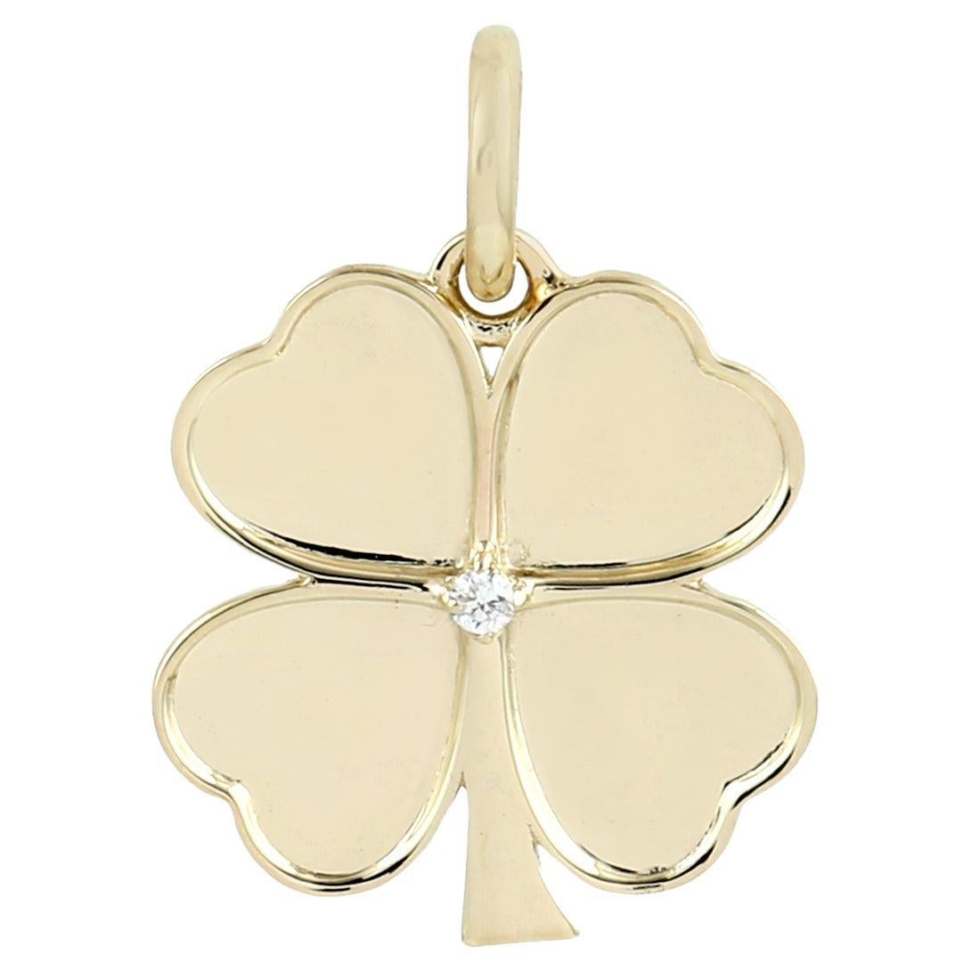 14KT Gold Leaf Clover Charm with Diamond Accent