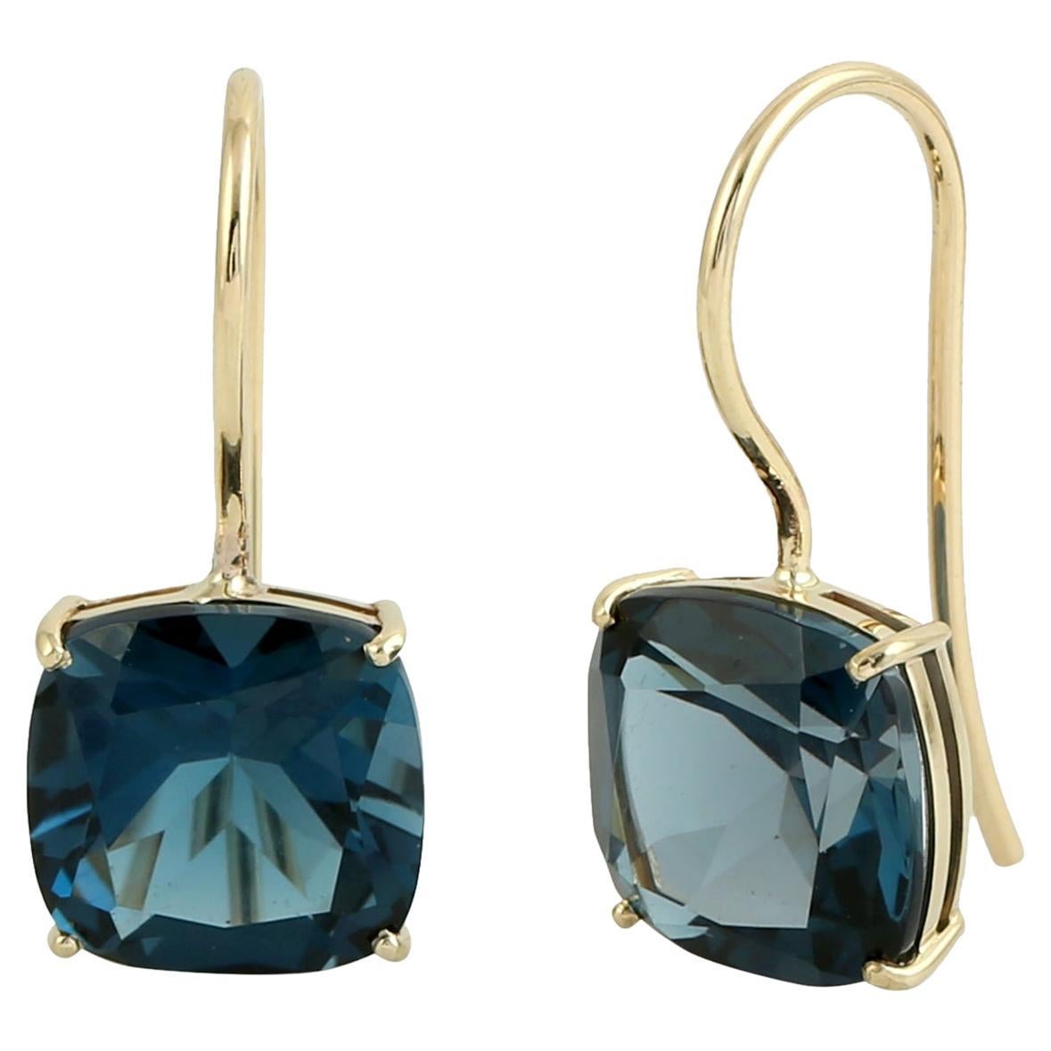 Orecchini pendenti a cuscino in oro 14KT London Blue Topaz