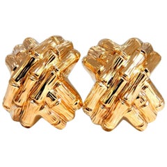 14 Karat Gold Love Knot X Clip Earrings Bamboo Motif