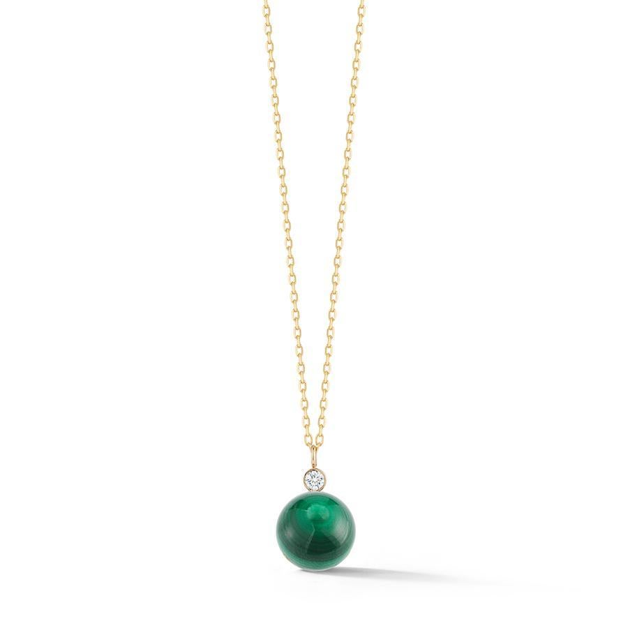 Mateo believes simplicity is the foundation of elegance. This simple yet beautiful necklace is the perfect piece of personal jewelry. Handmade in New York city of 14kt Gold, brilliant diamond and malachite. 