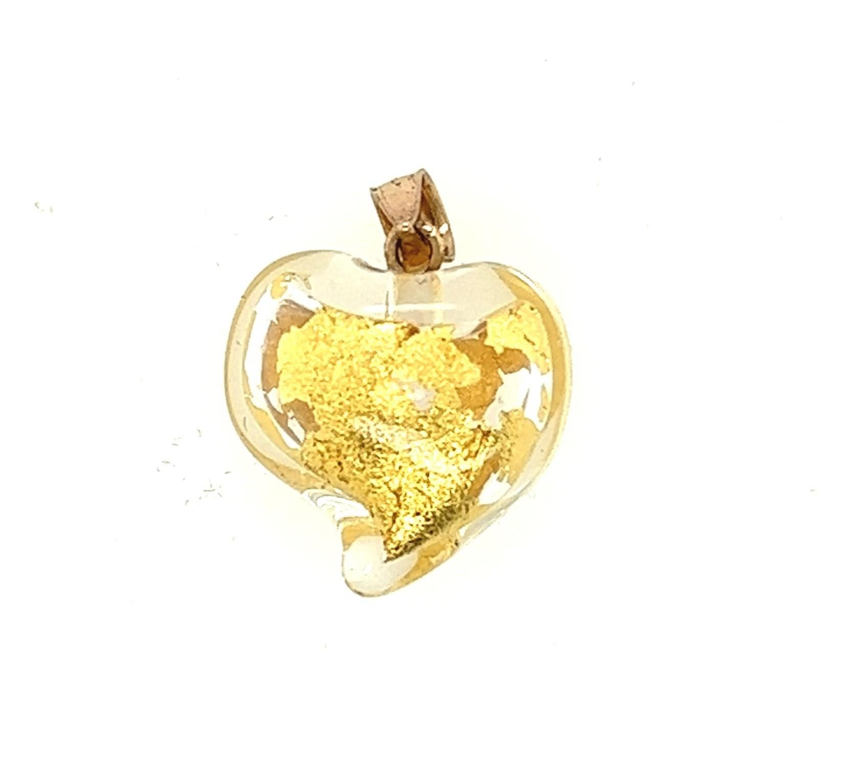 14kt Gold Murano Glass Witch's Heart Pendant  For Sale 2