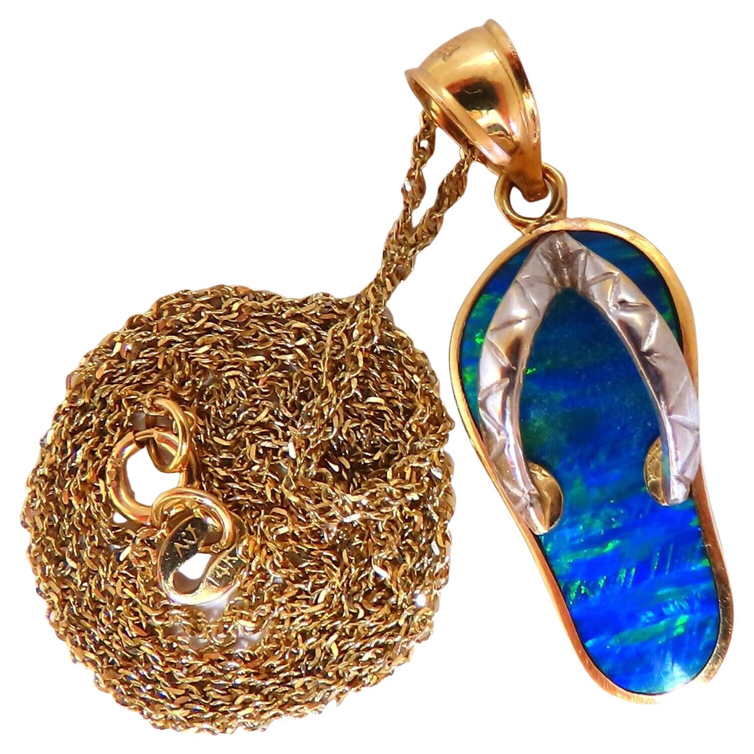 14kt Gold Opal Flip Flop Sandal Souvenir Necklace Caribbean Vacation For Sale