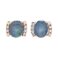 14kt Gold, Opal Triplet & Diamond Stud Earrings