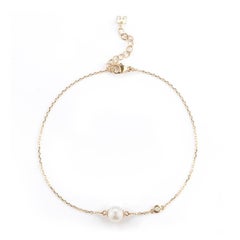 14 Karat Gold Pearl and Diamond Dot Bracelet