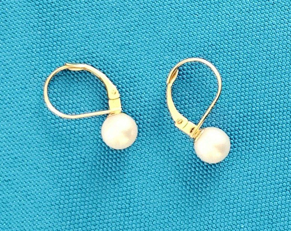 Sconosciuto Orecchini in oro 14KT e perle, timbrati .585, orecchini a buco in oro vintage in vendita