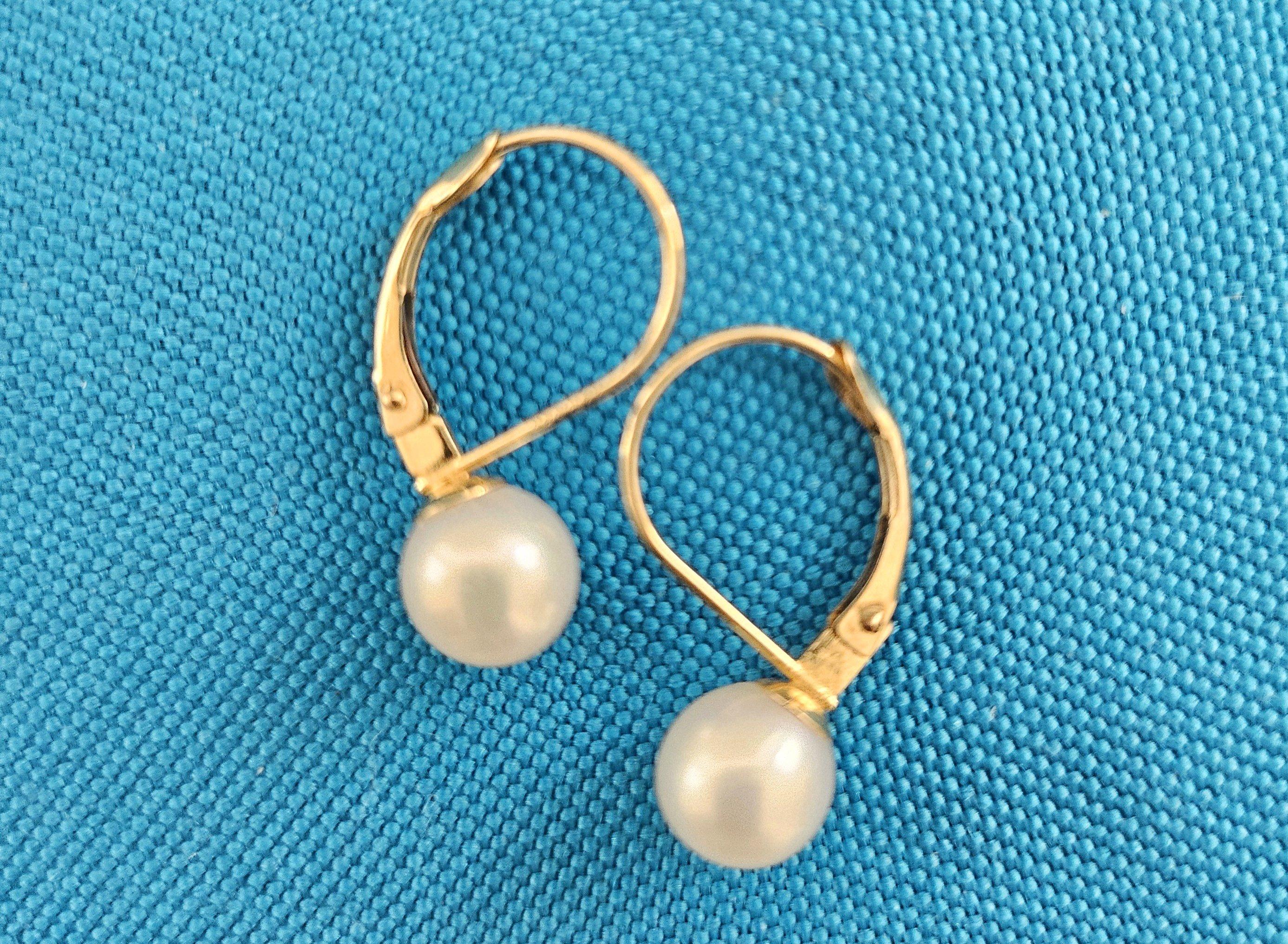 Altro Orecchini in oro 14KT e perle, timbrati .585, orecchini a buco in oro vintage in vendita