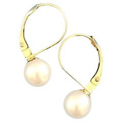 14KT Gold & Pearl Earrings, Stamped .585, Vintage Gold Pierced Earrings