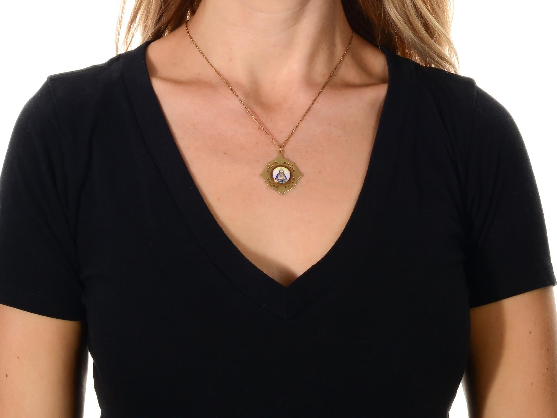 Women's or Men's 14kt Gold Pendant of Mary and Jesus c. 1940 For Sale